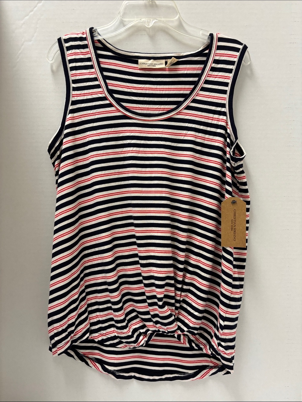 Christian Siriano Red, White & Blue Striped Knot-Front Tank